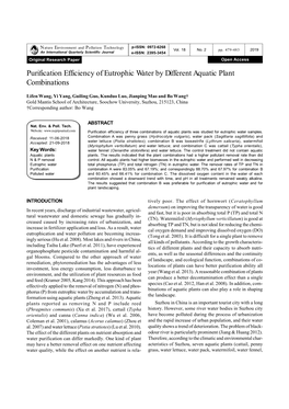 Purification Efficiency of Eutrophic Water by Different Aquatic Plant Combinations