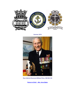 Summer 2019 Rear Admiral Desmond William Piers, CM DSC CD Patron-In-Chief
