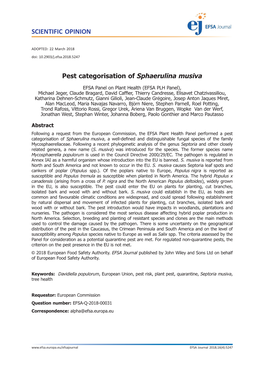 Pest Categorisation of Sphaerulina Musiva