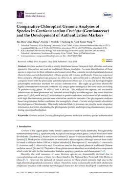 Comparative Chloroplast Genome Analyses of Species in Gentiana Section Cruciata (Gentianaceae) and the Development of Authentication Markers