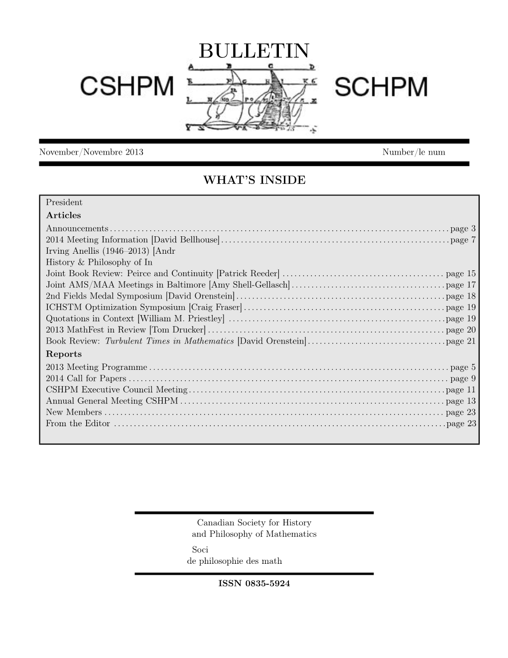 CSHPM Bulletin, November 2013