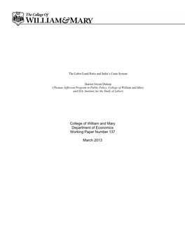 College of William and Mary Department of Economics Working Paper Number 137