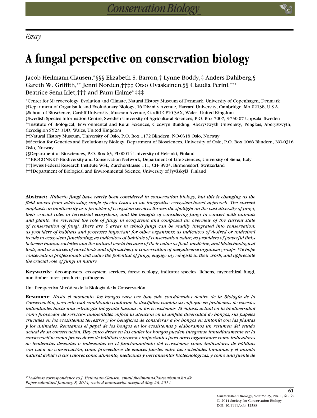 A Fungal Perspective on Conservation Biology