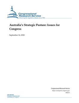 Australia's Strategic Posture: Issues for Congress