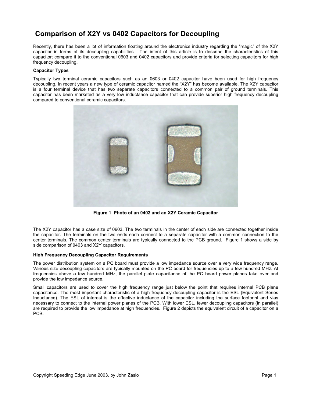 Comparison of X2Y Vs 0402 Capacitors for Decoupling