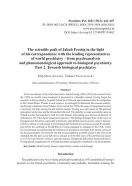 The Scientific Path of Jakub Frostig in the Light of His Correspondence With