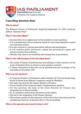 Cancelling Question Hour