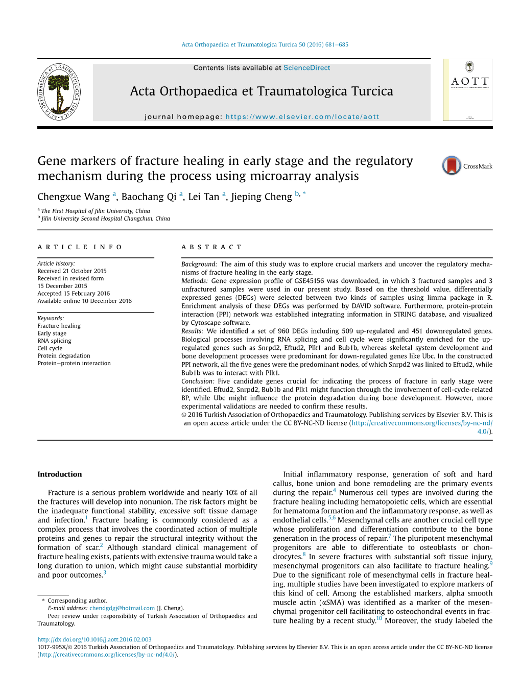 Gene Markers of Fracture Healing in Early Stage and the Regulatory Mechanism During the Process Using Microarray Analysis