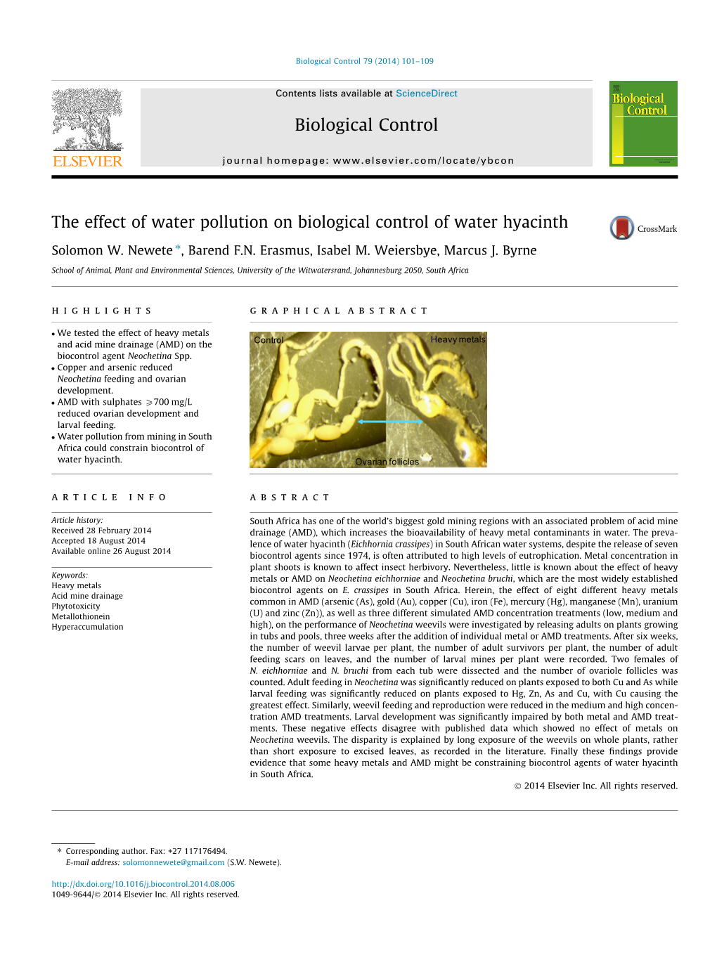 Biological Control 79 (2014) 101–109