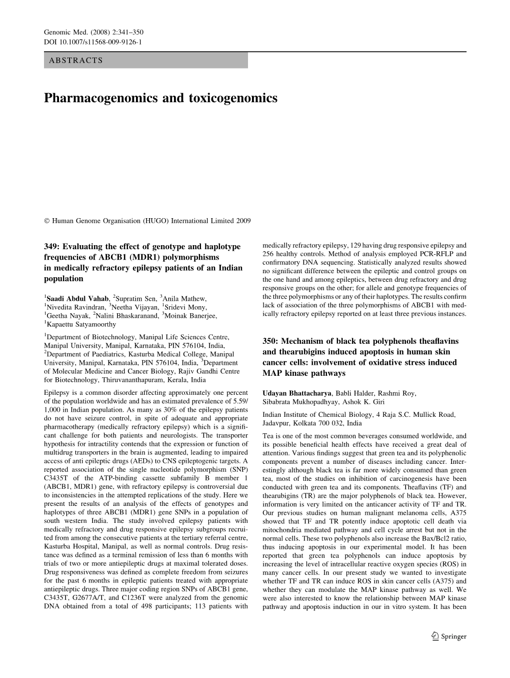 Pharmacogenomics and Toxicogenomics