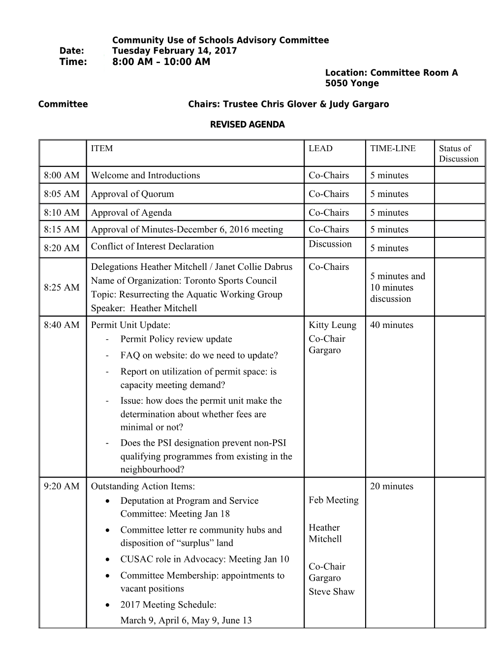 Community Use of Schools Advisory Committee