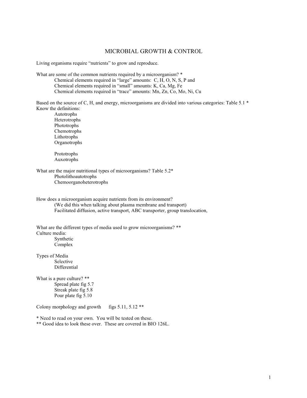 Microbial Growth & Control