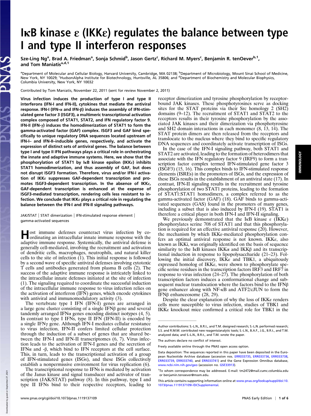 Iκb Kinase Ε (Ikkε) Regulates the Balance Between Type I and Type II Interferon Responses