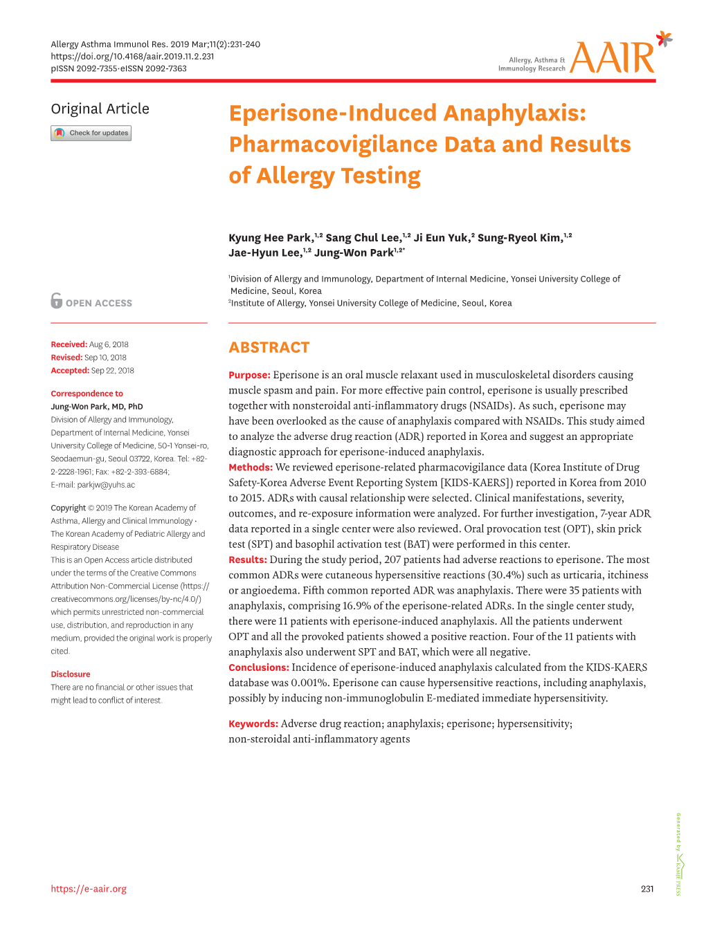 Eperisone-Induced Anaphylaxis: Pharmacovigilance Data and Results of Allergy Testing