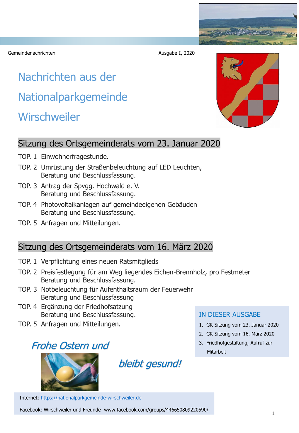 Nachrichten Aus Der Gemeinde Wirschweiler I/2020