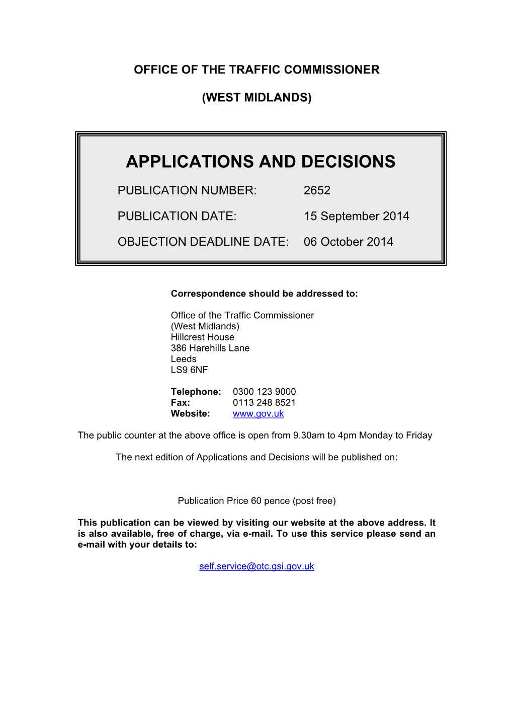 Applications and Decisions 15 September 2014