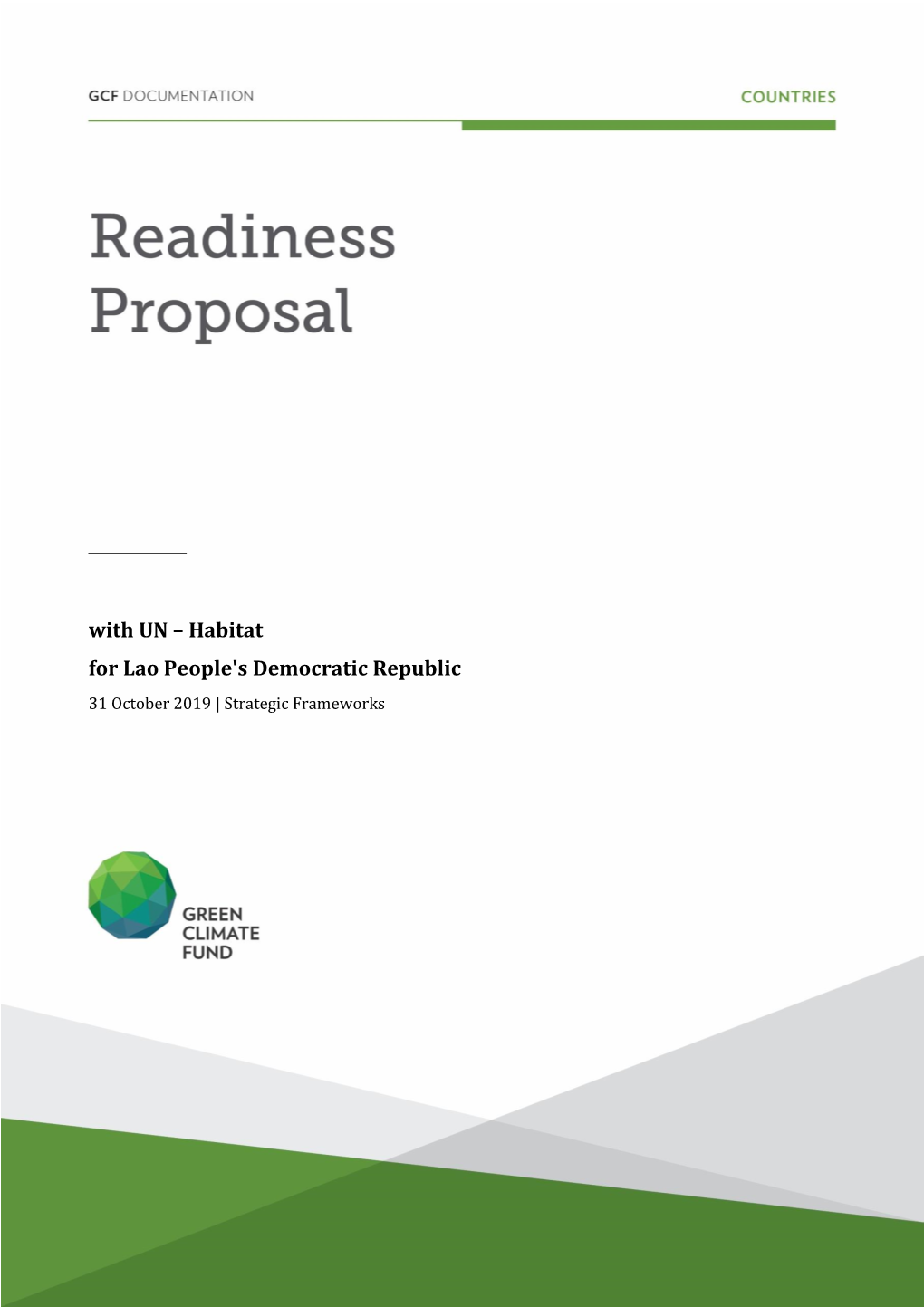 With UN – Habitat for Lao People's Democratic Republic 31 October 2019 | Strategic Frameworks