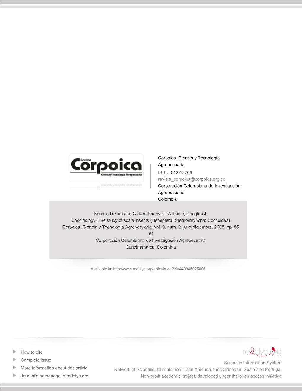 Redalyc.Coccidology. the Study of Scale Insects (Hemiptera: Sternorrhyncha: Coccoidea)