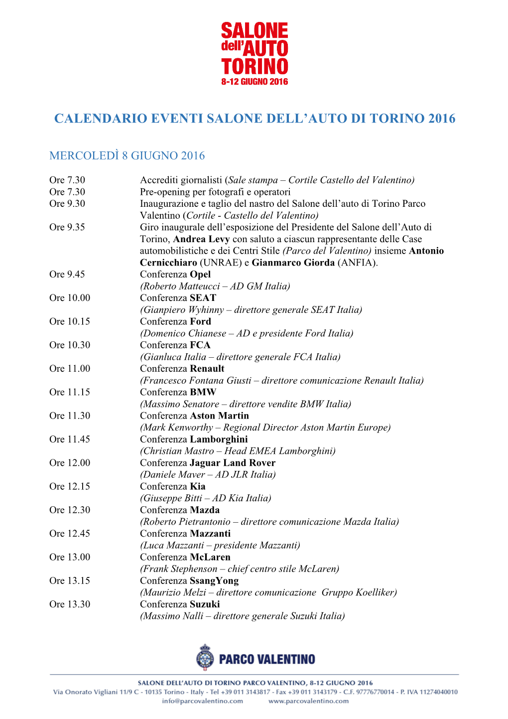 Calendario Eventi Salone Dell'auto Di Torino 2016