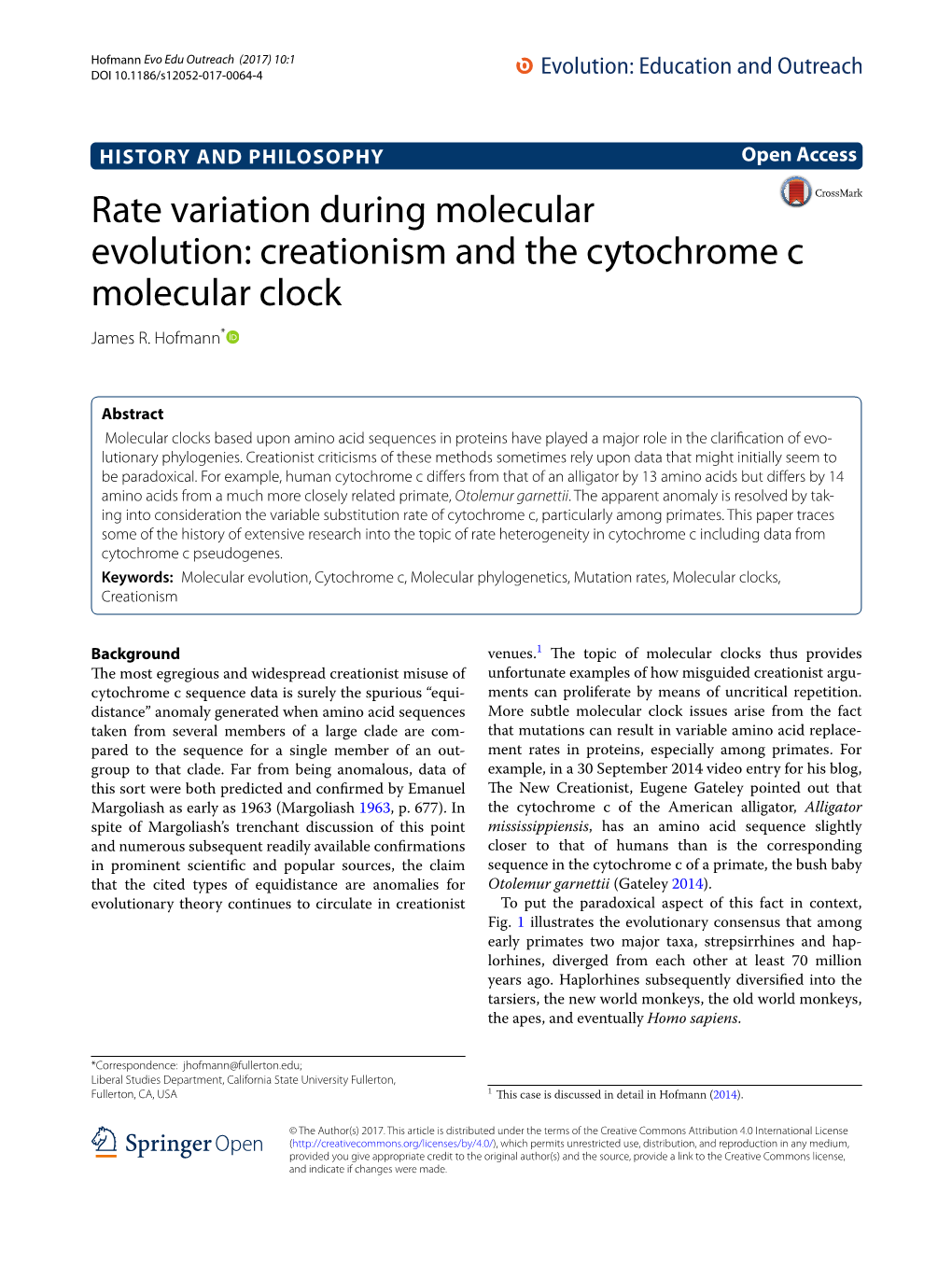 Creationism and the Cytochrome C Molecular Clock James R