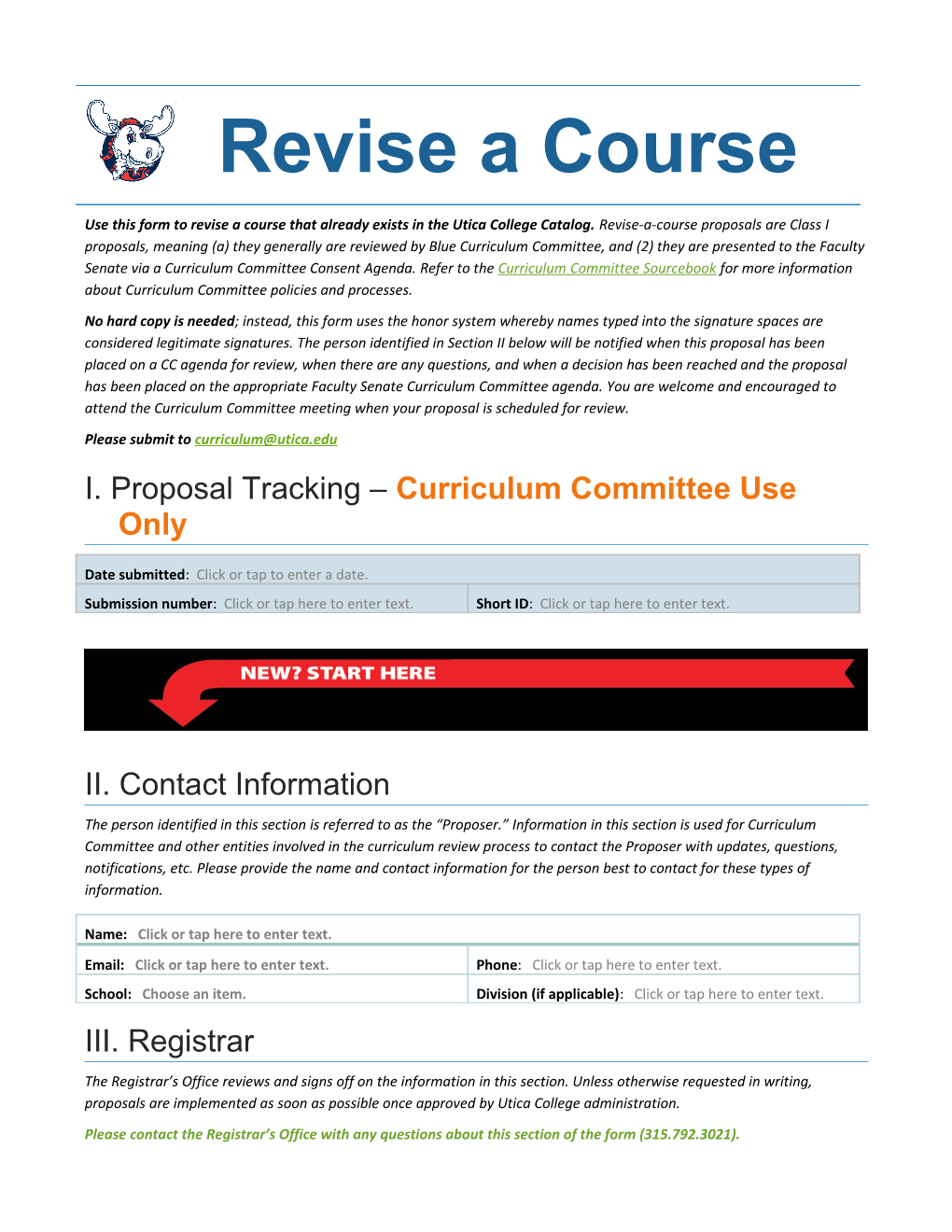 I. Proposal Tracking Curriculum Committee Use Only