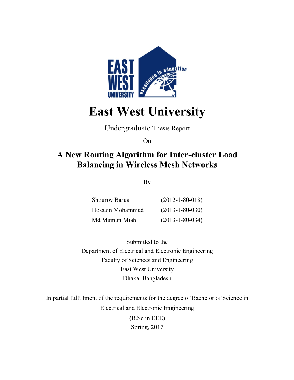 Undergraduate Thesis Report on a New Routing Algorithm for Inter-Cluster Load Balancing in Wireless Mesh Networks