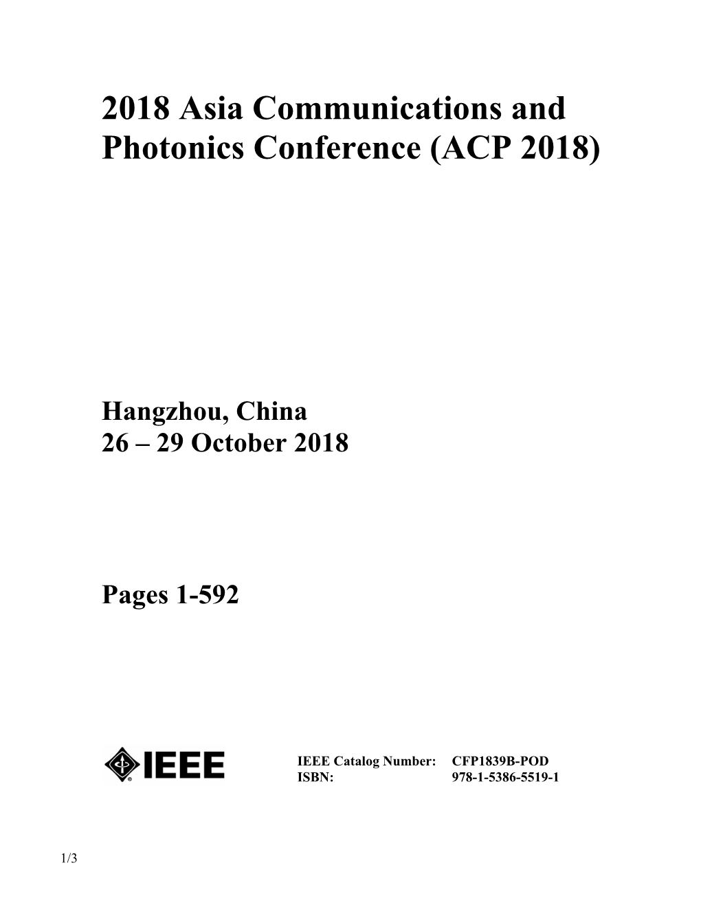 2018 Asia Communications and Photonics Conference (ACP 2018)