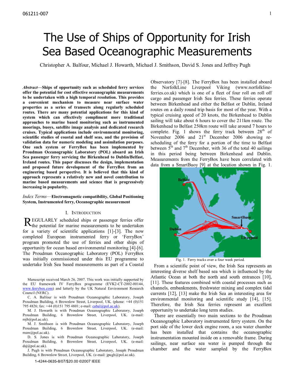 The Use of Ships of Opportunity for Irish Sea Based Oceanographic