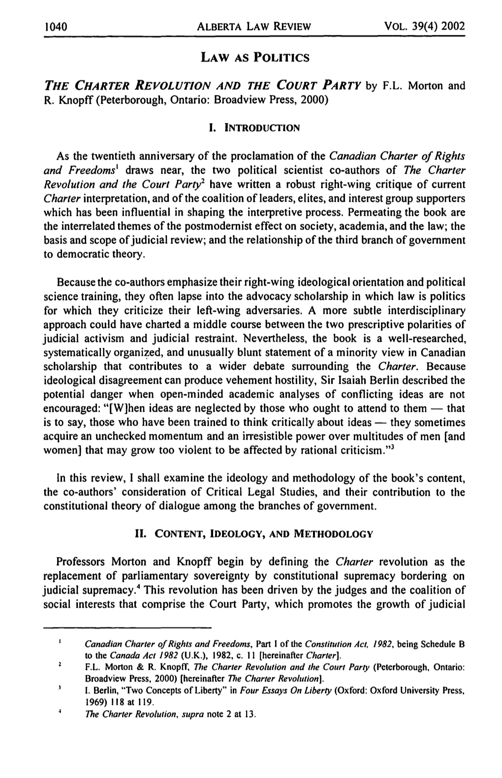 Vol. 39(4) 2002 Law As Politics