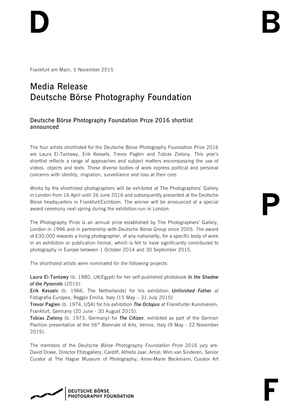 Media Release Deutsche Börse Photography Foundation