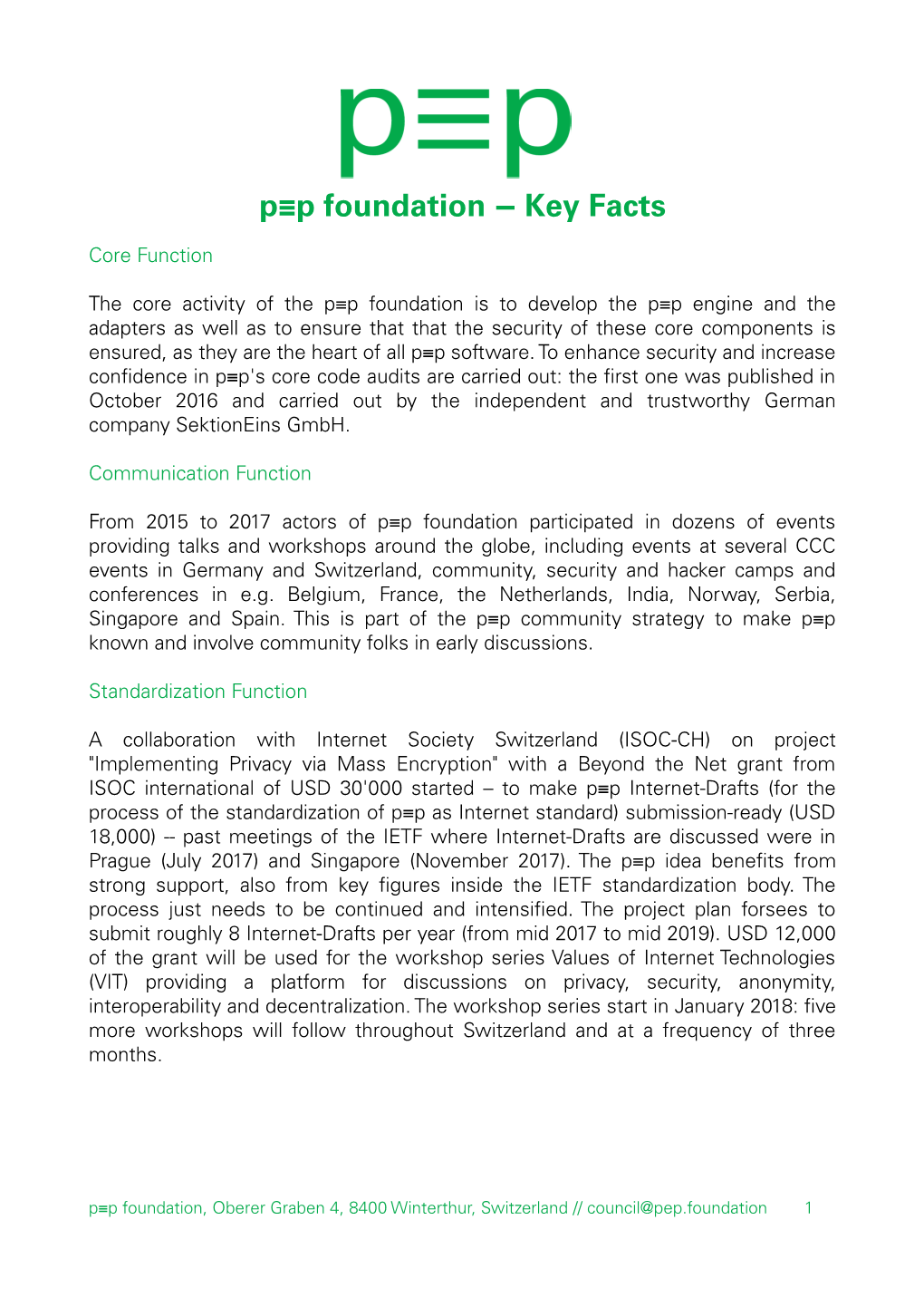 P≡P Foundation Key Facts ‒