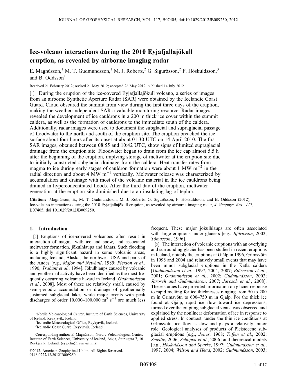 Ice-Volcano Interactions During the 2010 Eyjafjallajökull Eruption, As Revealed by Airborne Imaging Radar E