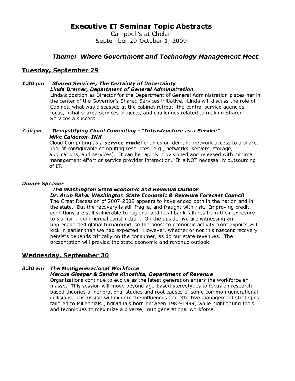 Executive IT Seminar Agenda