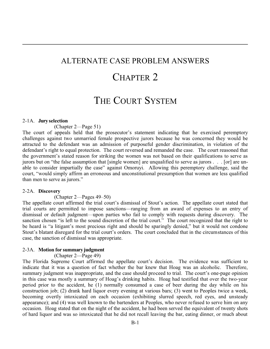 Alternate Case Problem Answers