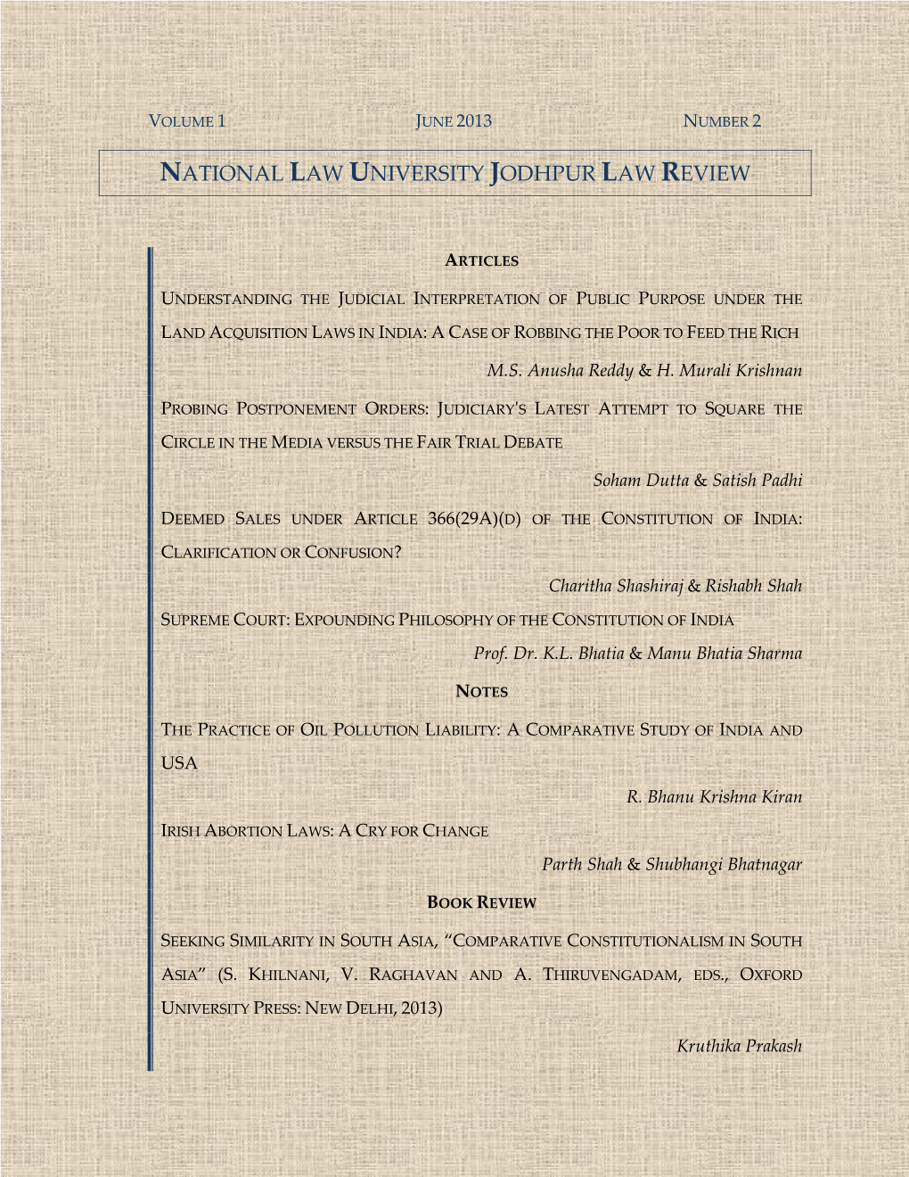 National Law University Jodhpur Law Review