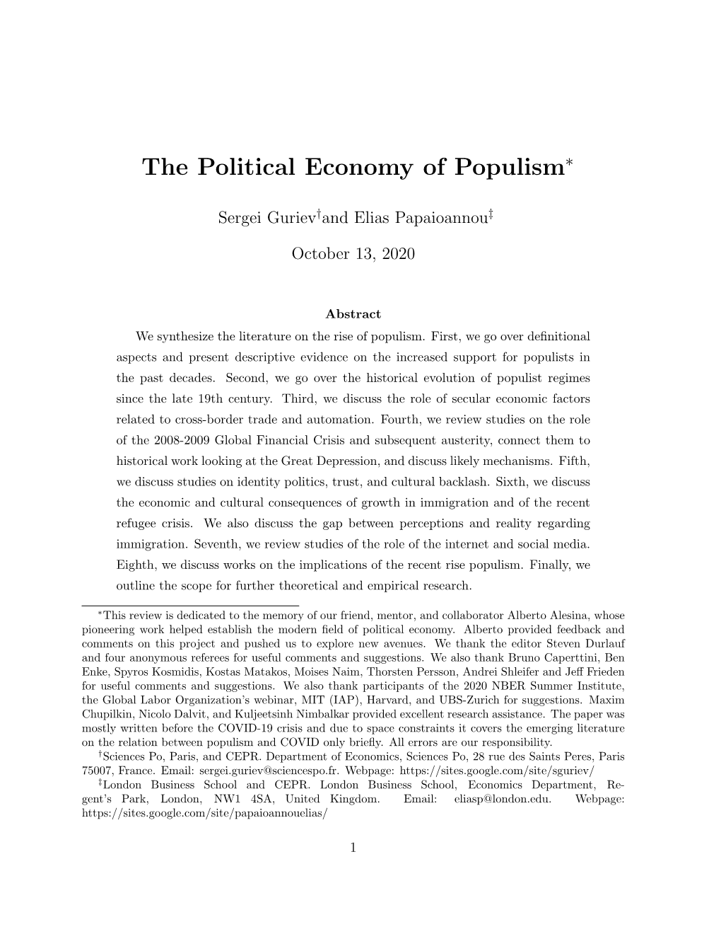 The Political Economy of Populism∗