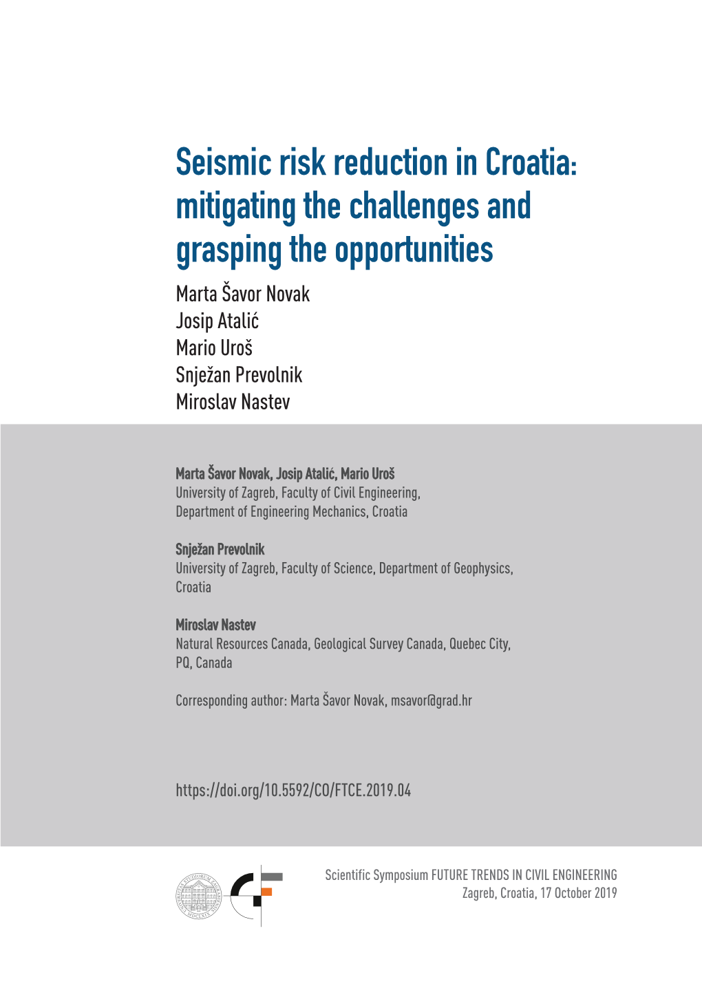 Seismic Risk Reduction in Croatia: Mitigating the Challenges and Grasping the Opportunities