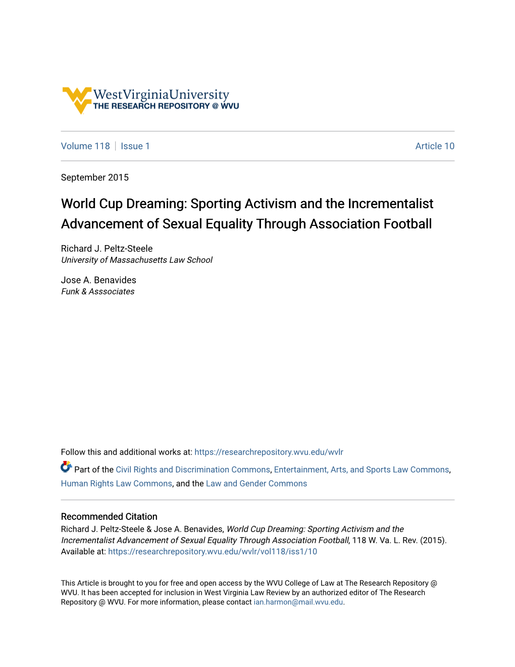 World Cup Dreaming: Sporting Activism and the Incrementalist Advancement of Sexual Equality Through Association Football