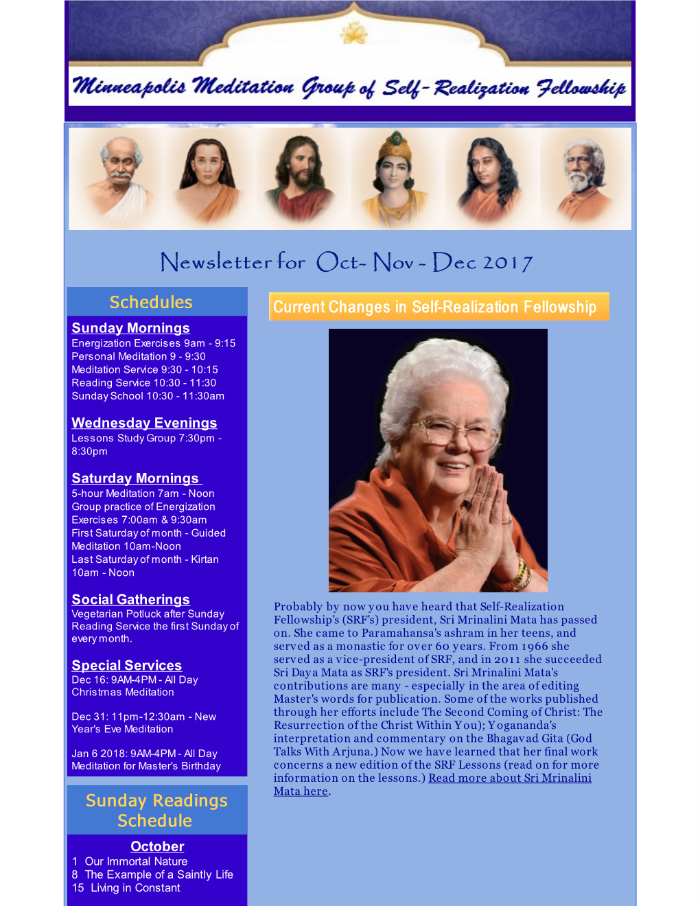 Dec Newsletter for Oct