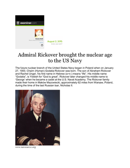 Admiral Rickover Brought the Nuclear Age to the US Navy