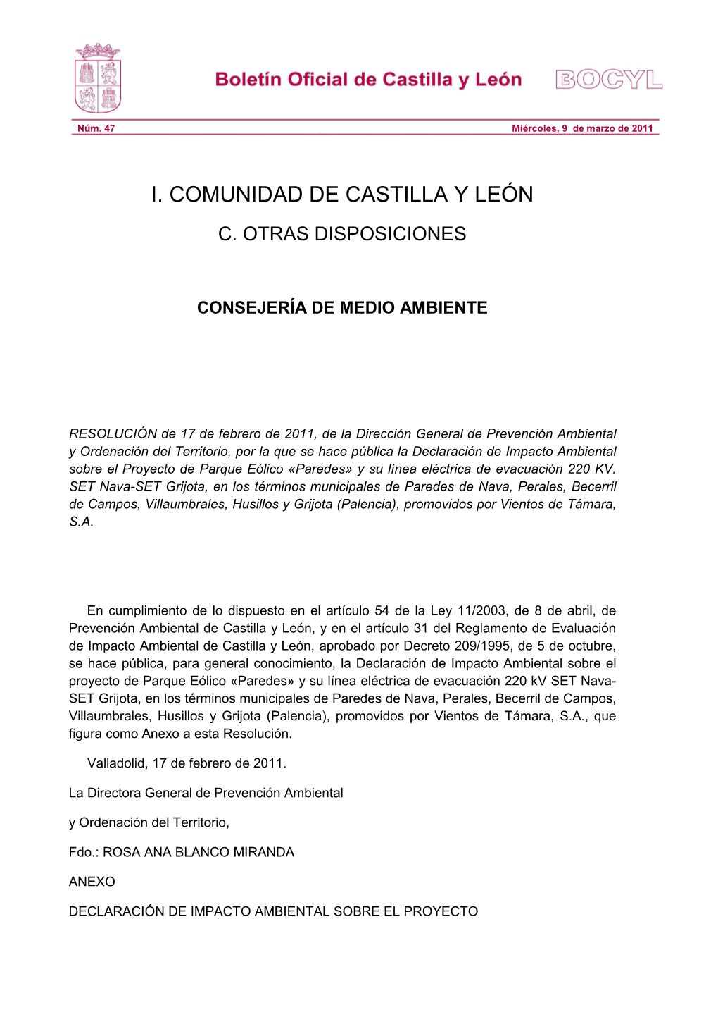 I. Comunidad De Castilla Y León C