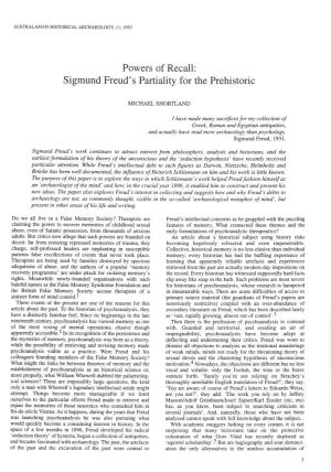Sigmund Freud's Partiality for the Prehistoric