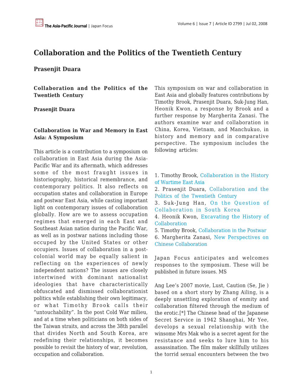 Collaboration and the Politics of the Twentieth Century