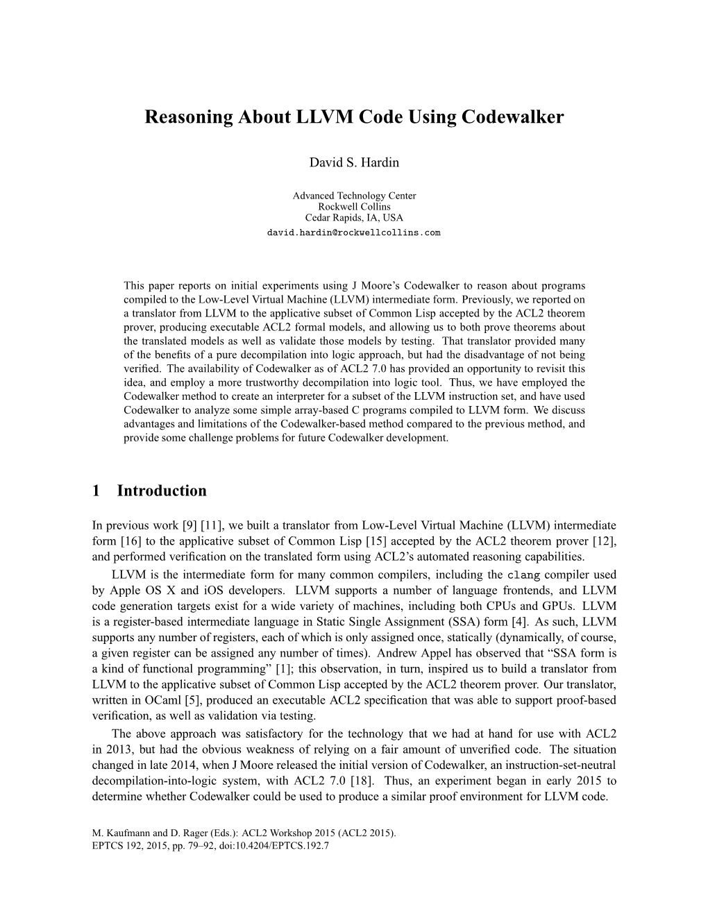 Reasoning About LLVM Code Using Codewalker