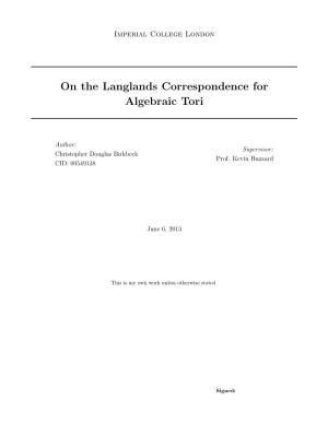 On the Langlands Correspondence for Algebraic Tori