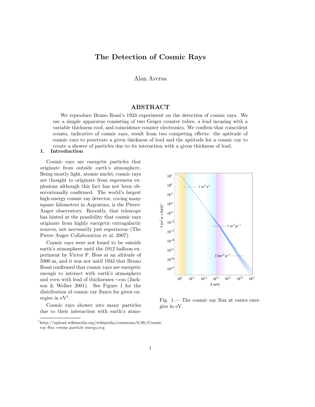 The Rossi Cosmic Ray Experiment