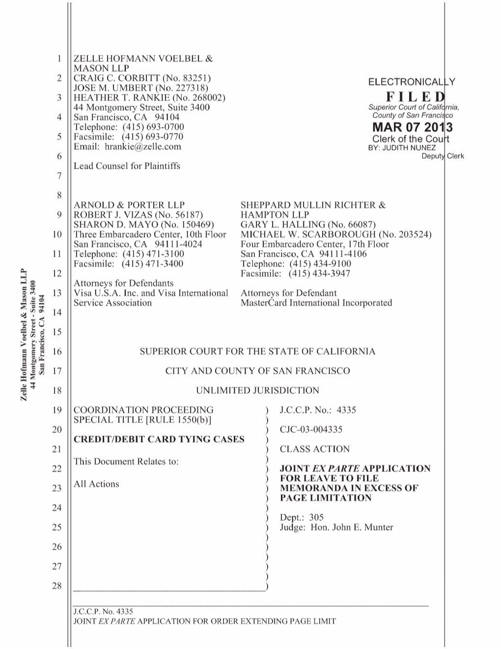 Joint Ex Parte Application for Leave to File