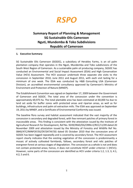 Summary Report of Planning & Management SG Sustainable Oils