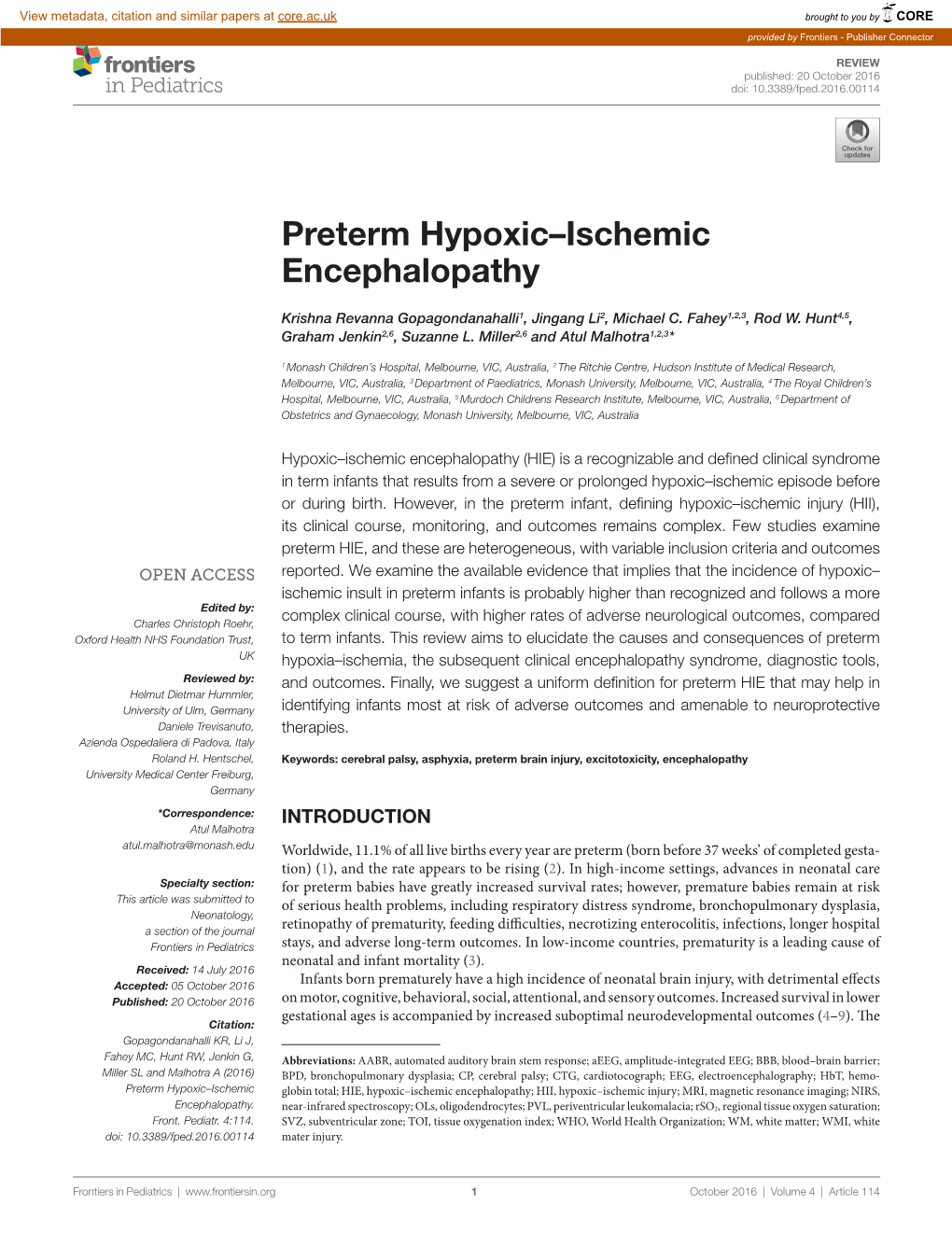 Preterm Hypoxic–Ischemic Encephalopathy