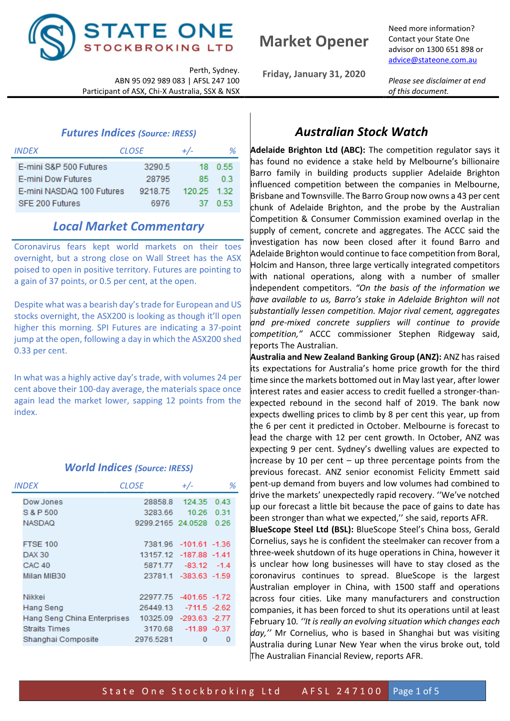 State One Stockbroking Ltd AFSL 247100 Page 1 of 5